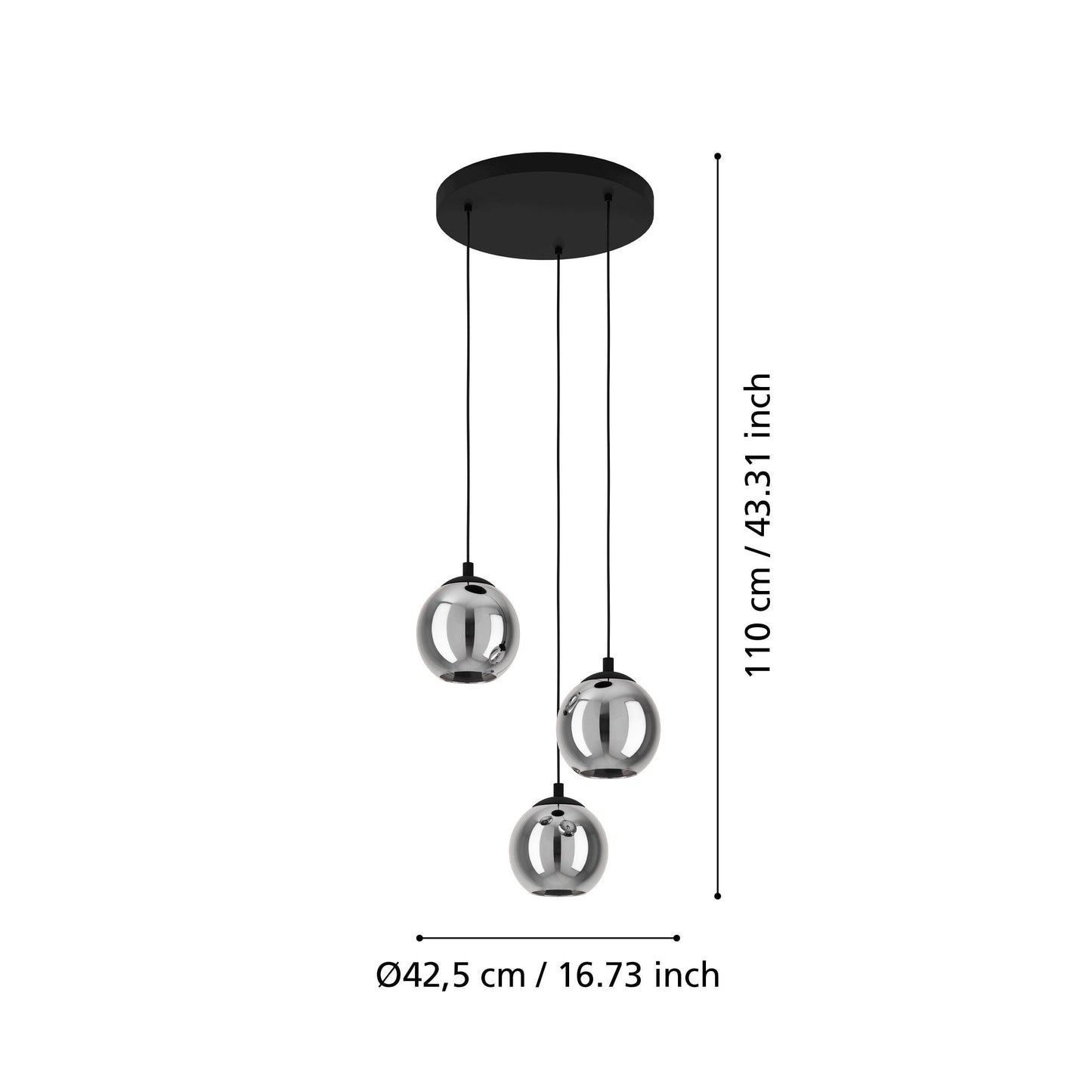 Suspension ARISCANI E27 3X40W en acier noir D425mm