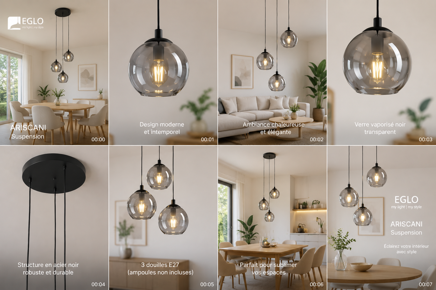 Suspension ARISCANI E27 3X40W en acier noir D425mm