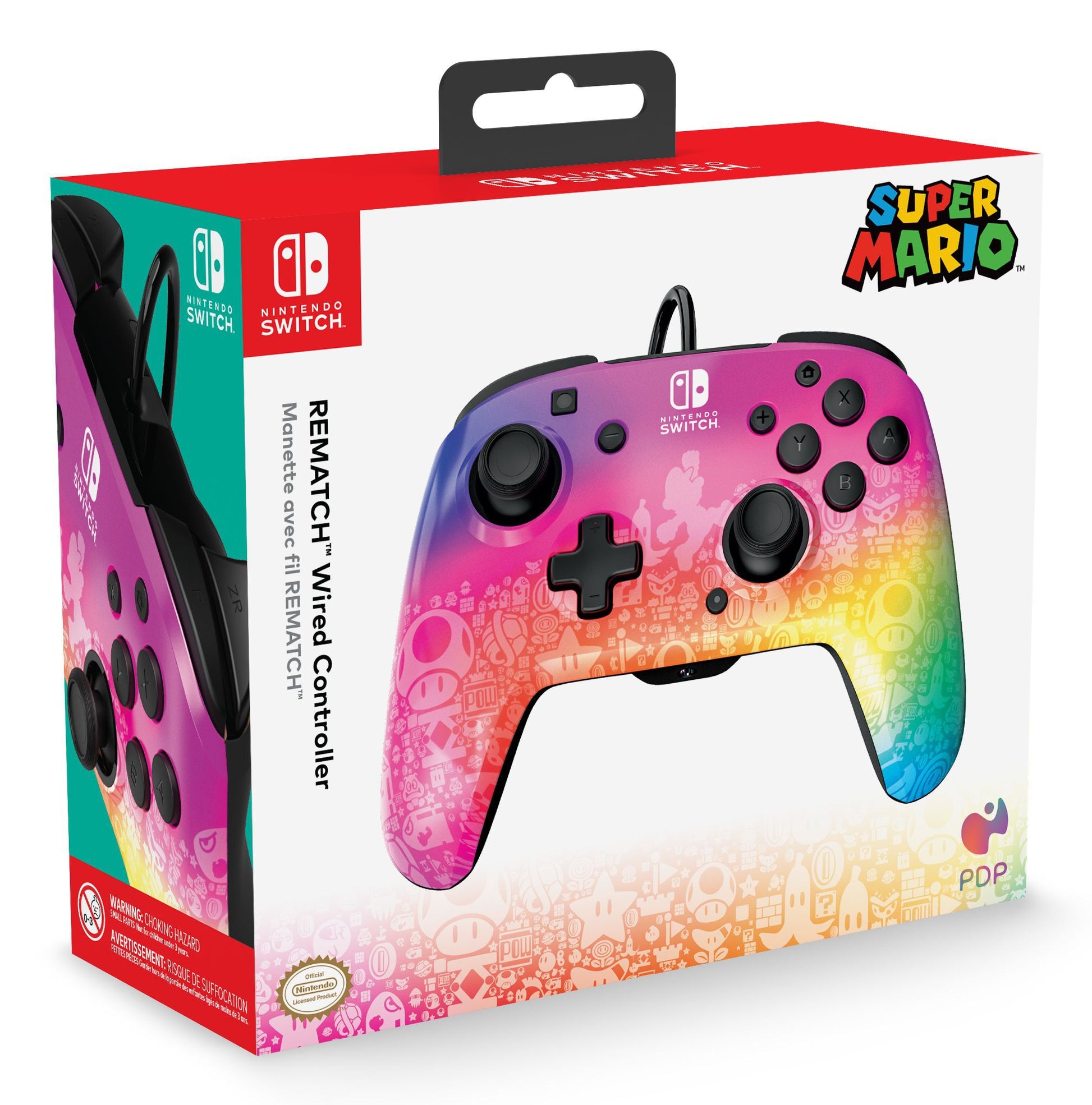 Manette Super Mario Switch REMATCH présentation dans sa boîte produit