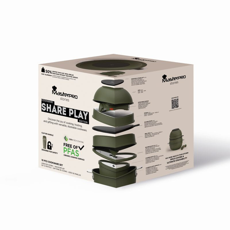 MASTERPRO Batterie de cuisine antiadhésive SHARE PLAY 10 pièces vert