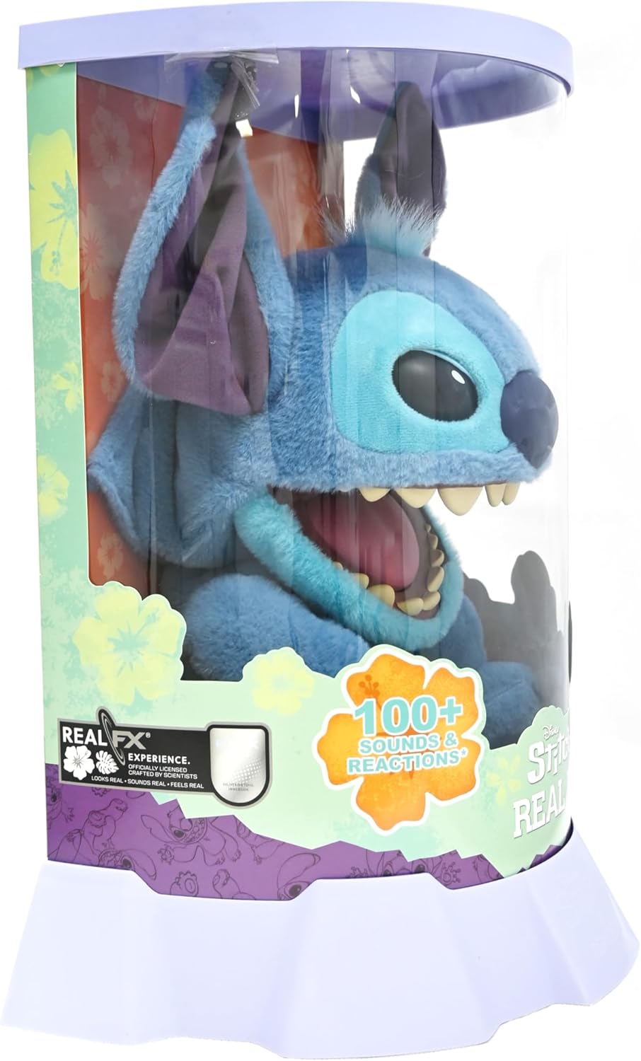 Peluche Stitch RealFX Disney avec capteurs tactiles interactifs réagissant au toucher sur le nez, la tête et la langue